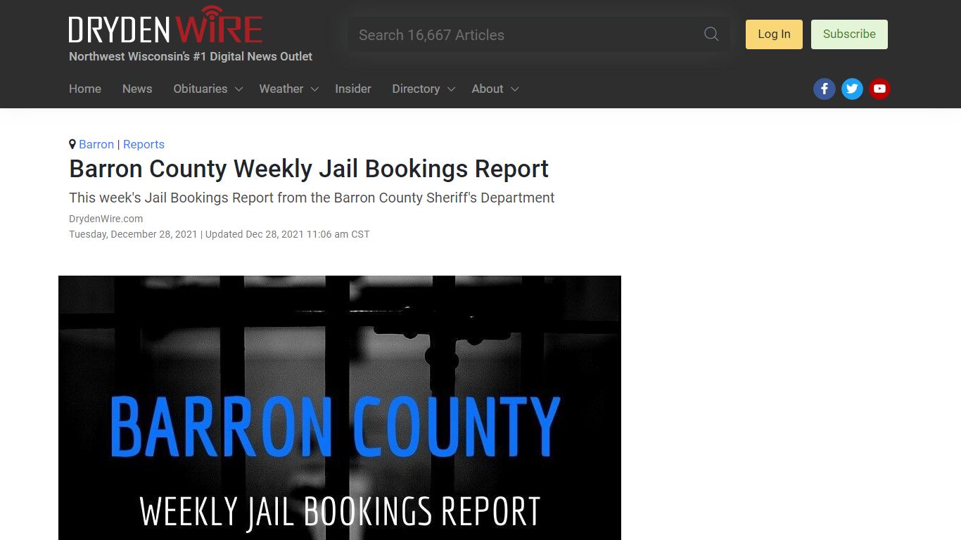 Barron County Weekly Jail Bookings Report - DrydenWire.com