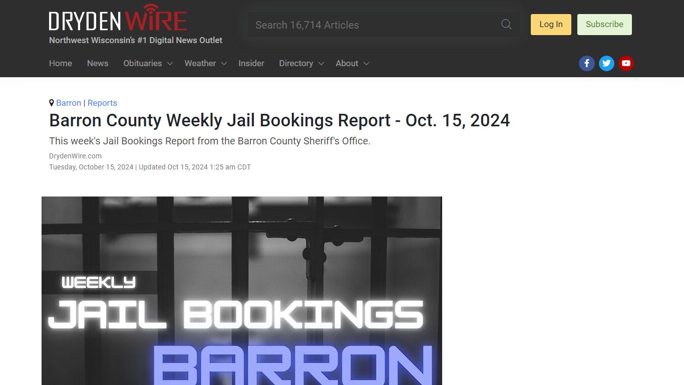 Barron County Weekly Jail Bookings Report - Oct. 15, 2024